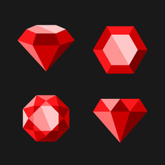 Red Diamond or Ruby Vector Icons Set