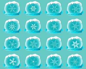Fototapeta premium Set of snowflakes on a blue background.
