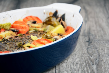 Baked seabass fish
