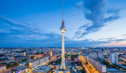Fotobehang Berlin skyline with TV tower at Alexanderplatz at night, Germany © JFL Photography