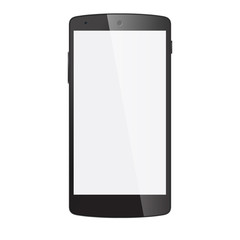 Realistic black mobile phone with blank screen isolated on white. Vector EPS10