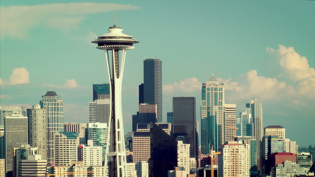 Downtown Seattle cityscape with Space Needle, time lapse