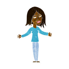 cartoon woman shrugging shoulders