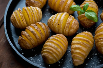Close-up of so-called swedish potatoes, selective focus
