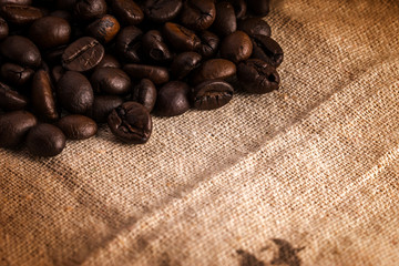 fresh coffee bean on burlap texture retro style