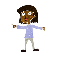 cartoon happy woman pointing