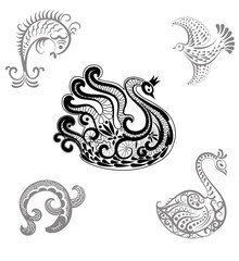 Obraz premium Set of hand drawn fishes and birds