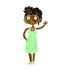 cartoon hippie woman waving