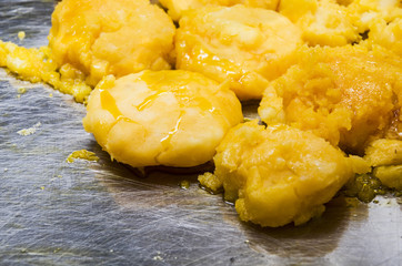 Typical Ecuadorian potato cakes called llapingachos with