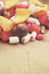 Mixed halloween candy with chocolate and marshmallow