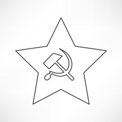 Communist star with hammer and sickle on white background.