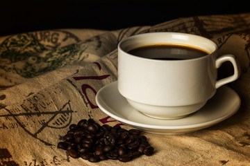black coffee with coffee bean retro