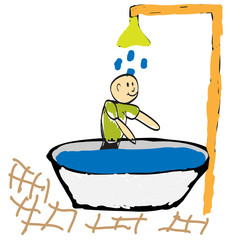 man taking a shower in the morning illustration