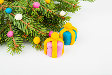 Pine tree  and plasticine. Stock image macro.