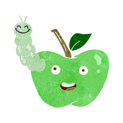 cartoon apple with bug