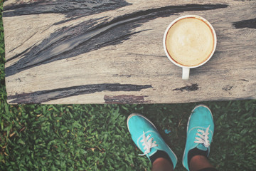 Selfie of coffee with shoes