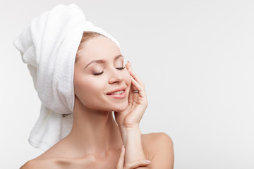 Cheerful healthy woman is resting after shower