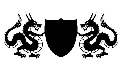 Dragons and shield with space for text.
