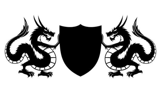 Dragons and shield with space for text.