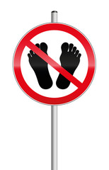 No entry sign with two feet crossed out. Isolated vector illustration on white background.