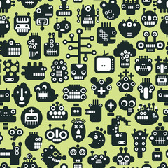 Cartoon robots faces seamless pattern.