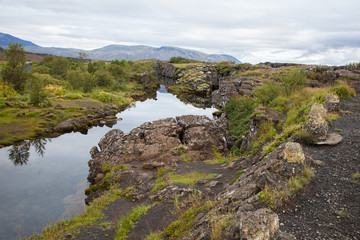 Fototapeta na wymiar Crack in the lava at Pingvellir, Iceland