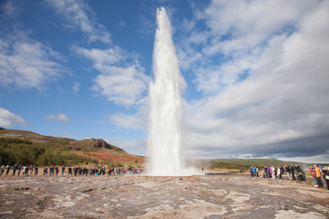 Spraying Stokkur geyser in Iceland