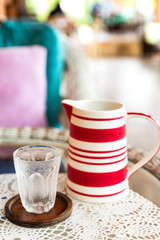 glass of water on a table in a restaurant