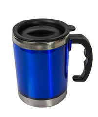 Metal blue cup, Isolated on white background.