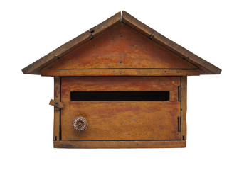 Wooden mail box, Isolated on white background.