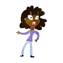 cartoon worried woman pointing