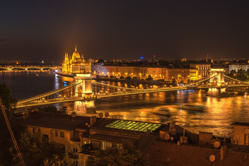 Fototapeta na wymiar Aerial night view of Budapest, Hunhsty