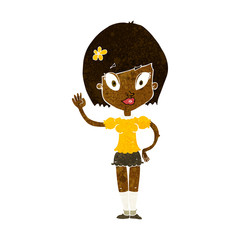 cartoon pretty girl waving