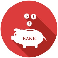 Piggy bank flat icon with long shadow