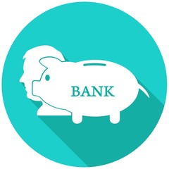 Piggy bank flat icon with long shadow