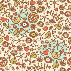 Seamless pattern with romantic birds.