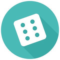 dice icon on white circle with a long shadow