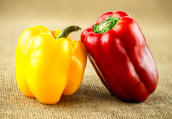 Farm fresh, organic peppers on rustic background