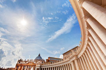 St. Peter's Basilica colonnades, columns in Vatican City. - obrazy, fototapety, plakaty