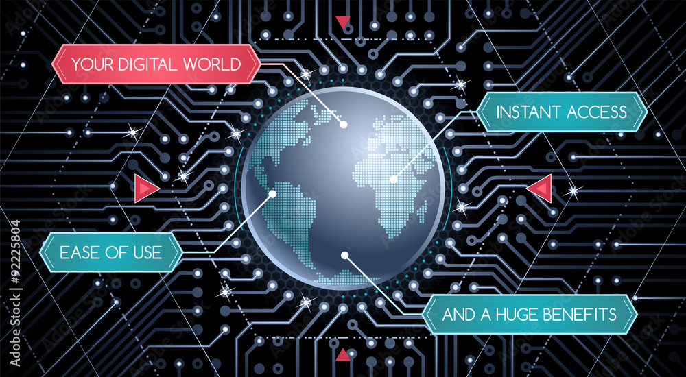 Poster digital world - graphic template. infographic/presentational design as graphical interface.