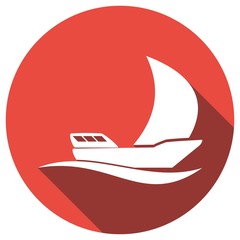 Icon yacht on white long shadow