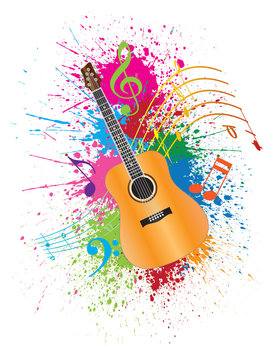Acoustic Guitar with Paint Splatter Vector Illustration