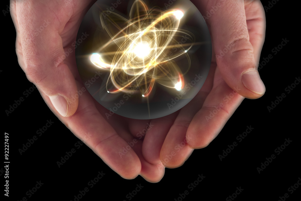 Wall mural atom particle hands