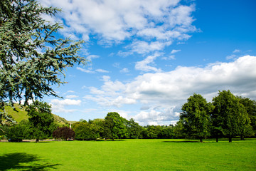 Green Meadows and Trees in Beautiful Ilam Hall  in Peak District