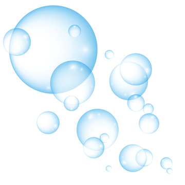 Transparent blue water bubbles - vector