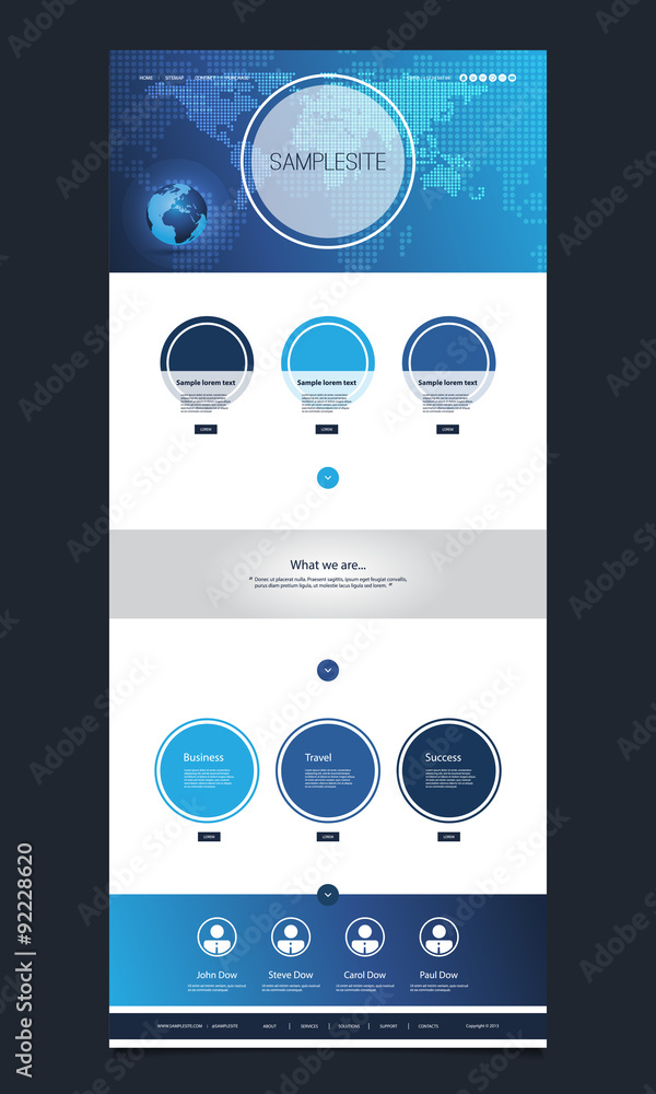 Poster one page website template with earth globe on the header design