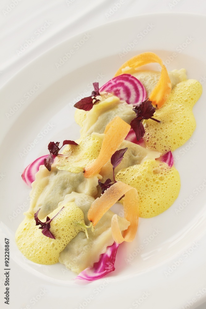 Sticker fresh ravioli plated appetizer starter