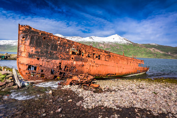 Shipwreck standing on the coast in Iceland