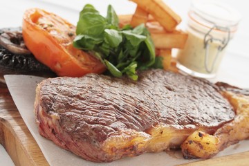 sirloin steak plated meal