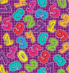 Hand drawn seamless numbers pattern, colorful vector repeatable numeral background